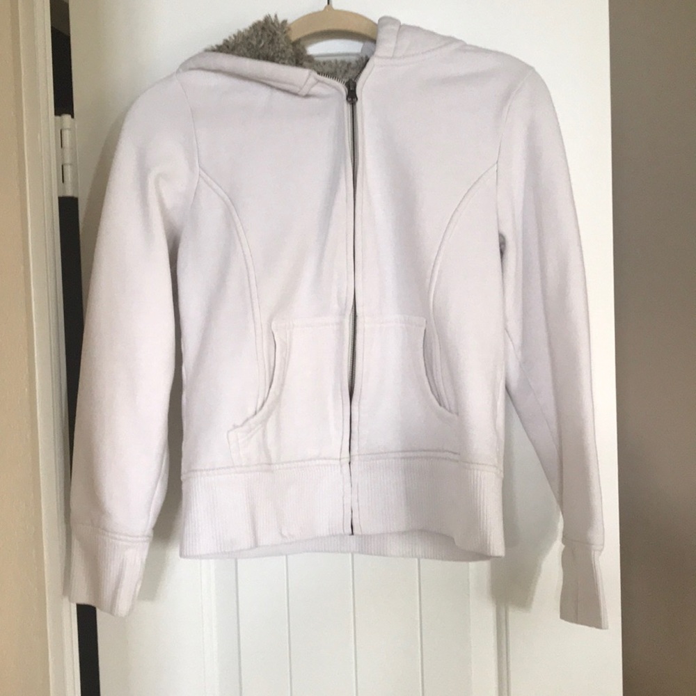 White jacket with fur hood